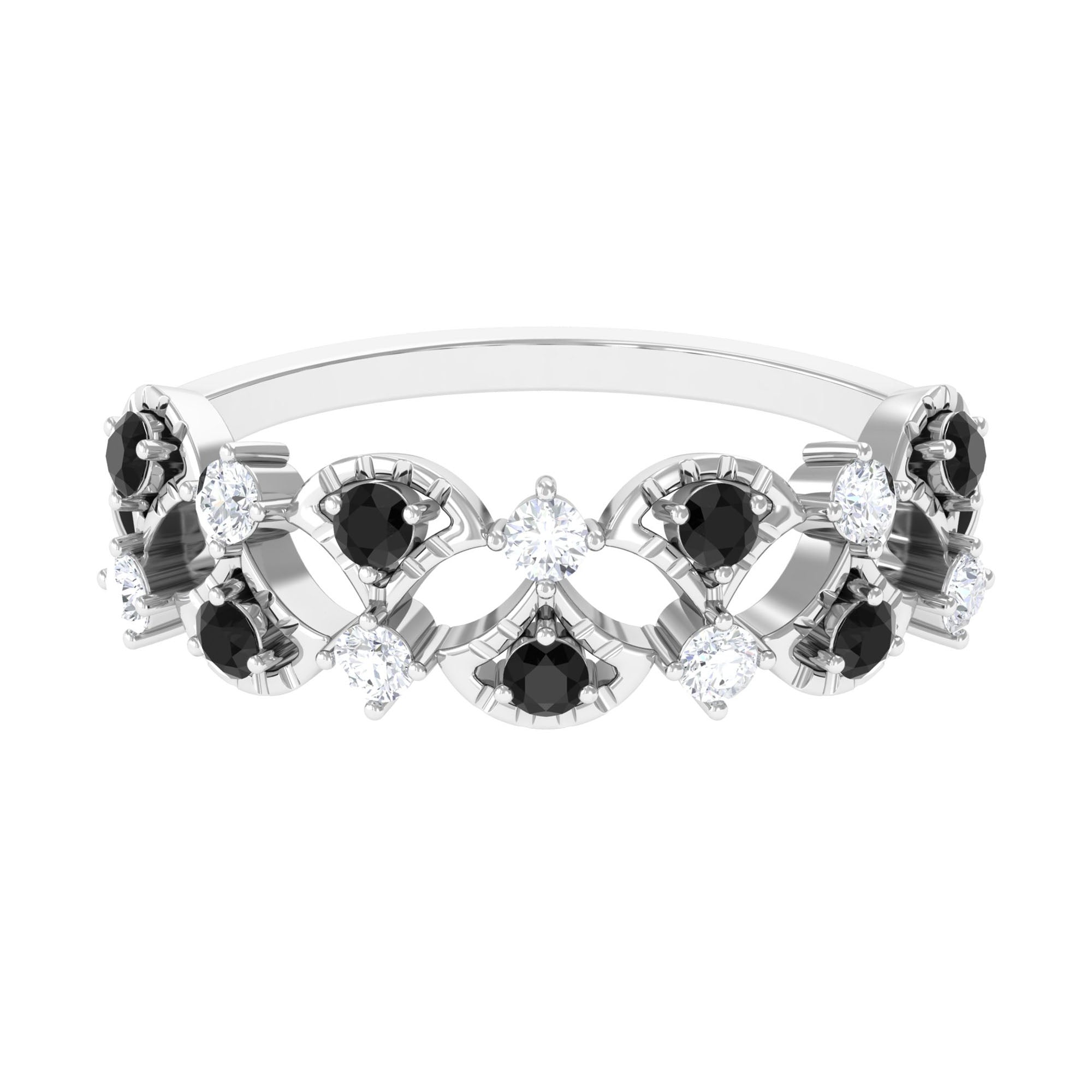 Real Black Diamond and Moissanite Designer Half Eternity Band Ring Black Diamond - ( AAA ) - Quality - Rosec Jewels