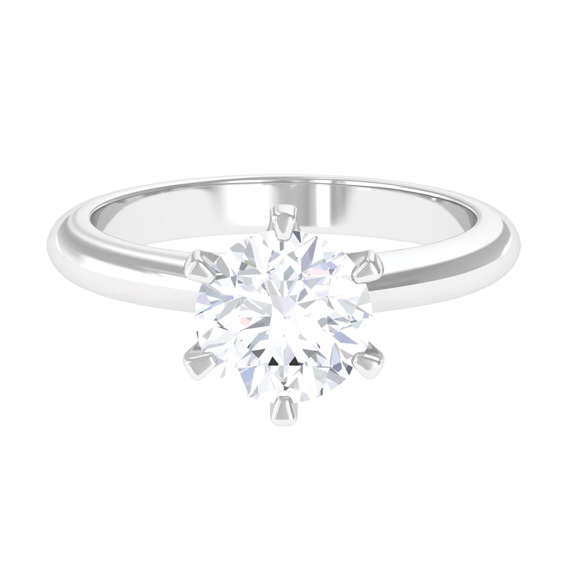 Round Moissanite Solitaire Ring in 6 Prong Setting Moissanite - ( D-VS1 ) - Color and Clarity - Rosec Jewels