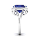 Cushion Cut Lab Grown Blue Sapphire Engagement Ring with Diamond Lab Created Blue Sapphire - ( AAAA ) - Quality - Rosec Jewels