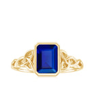Solitaire Created Blue Sapphire Celtic Engagement Ring Lab Created Blue Sapphire - ( AAAA ) - Quality - Rosec Jewels