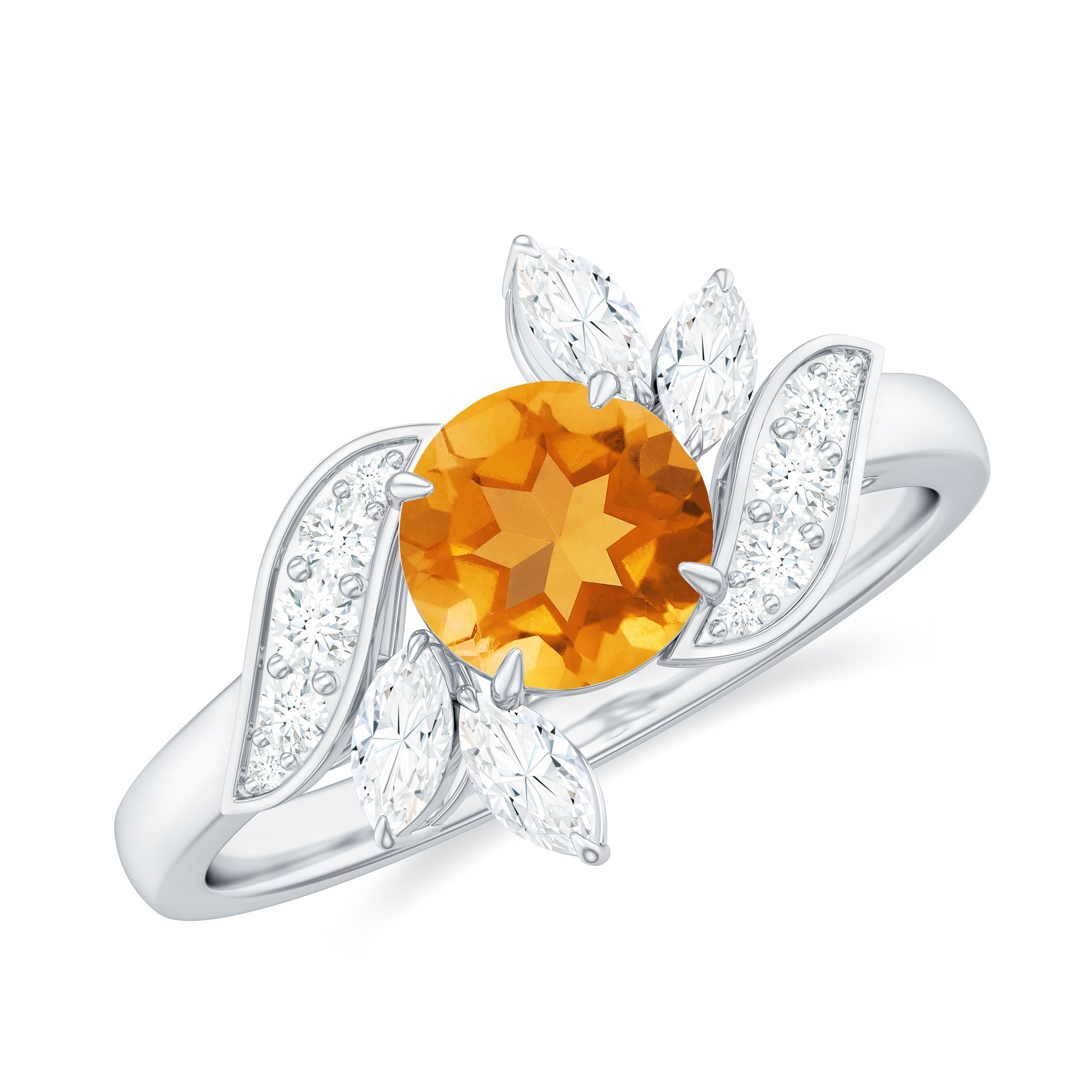 Rosec Jewels-1.75 CT Citrine Flower Engagement Ring with Moissanite