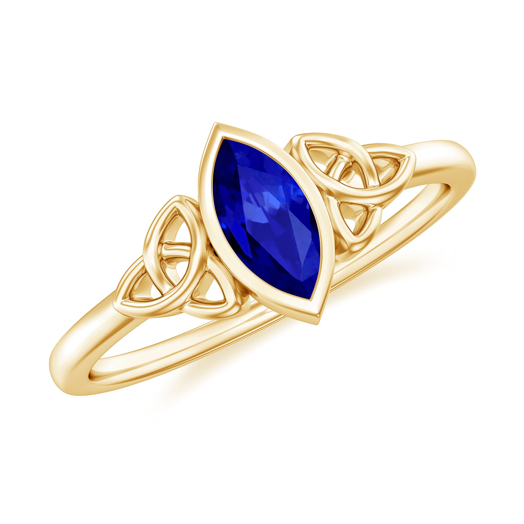 Marquise Cut Created Blue Sapphire Solitaire Celtic Knot Ring in Bezel Setting Lab Created Blue Sapphire - ( AAAA ) - Quality - Rosec Jewels