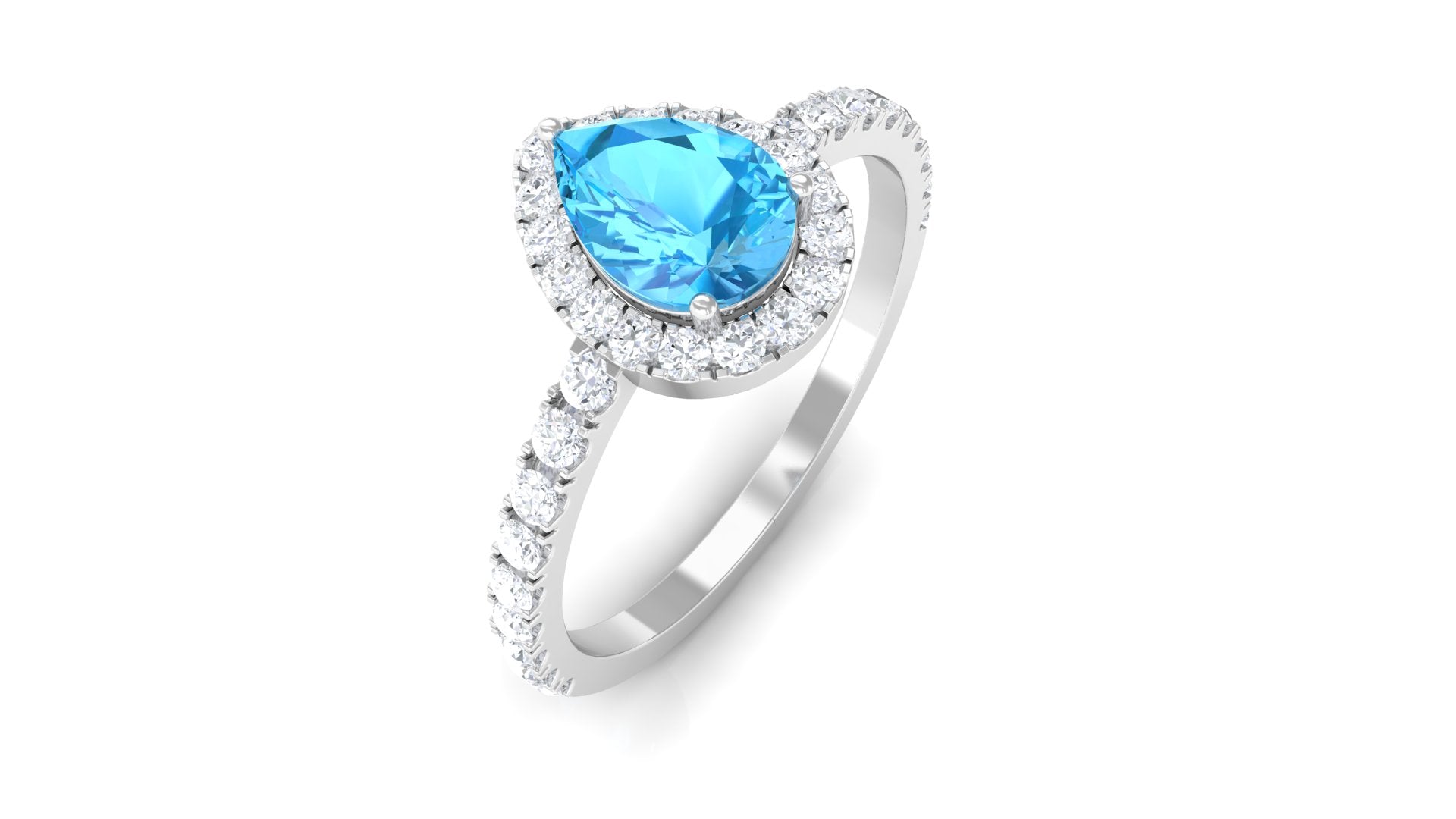 Rosec Jewels-1 CT Swiss Blue Topaz Teardrop Engagement Ring with Diamond Halo