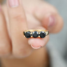 Classic Hexagon Cut Real Black Spinel 3 Stone Ring in Gold Black Spinel - ( AAA ) - Quality - Rosec Jewels