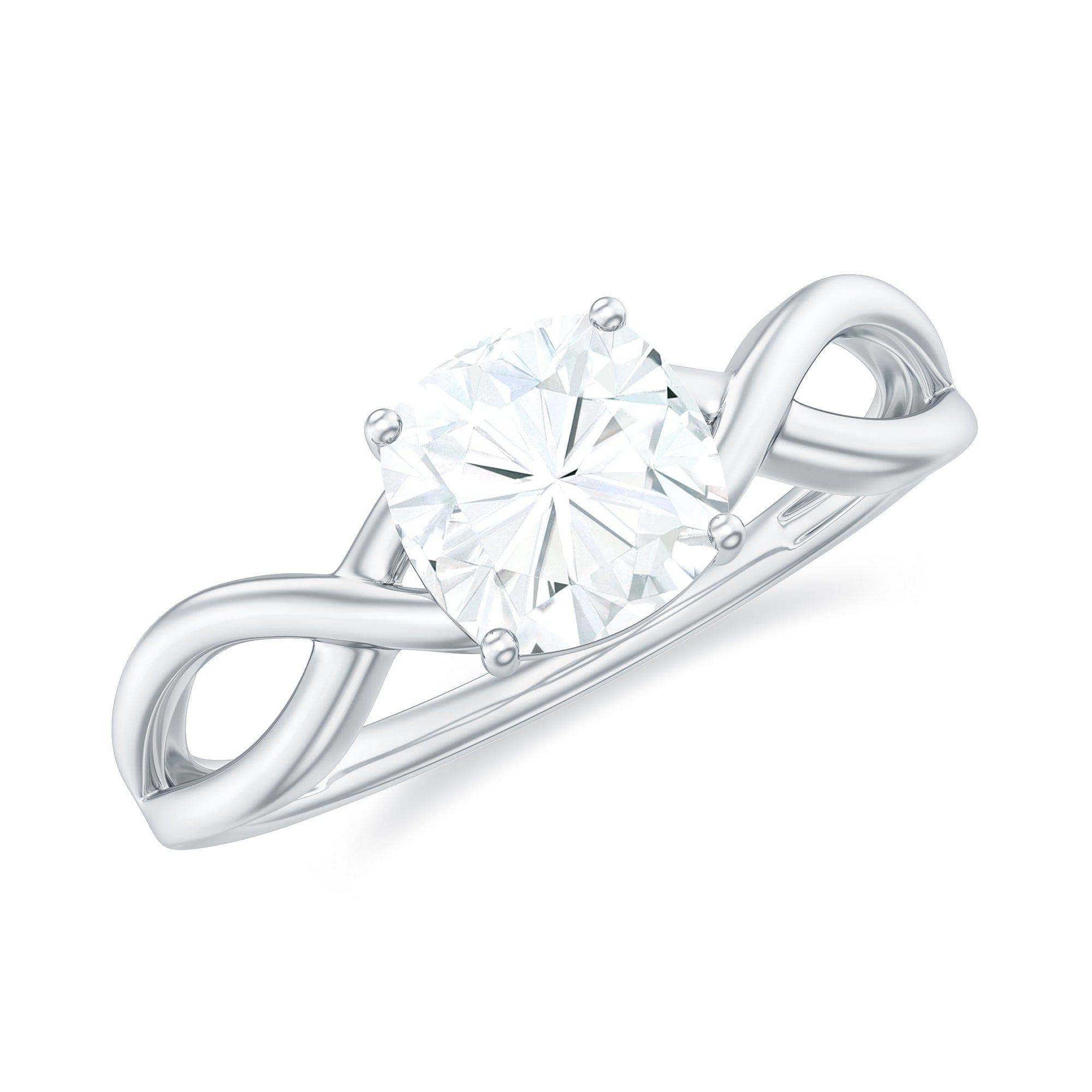 Rosec Jewels-Cushion Cut Moissanite Solitaire Crossover Ring in Gold