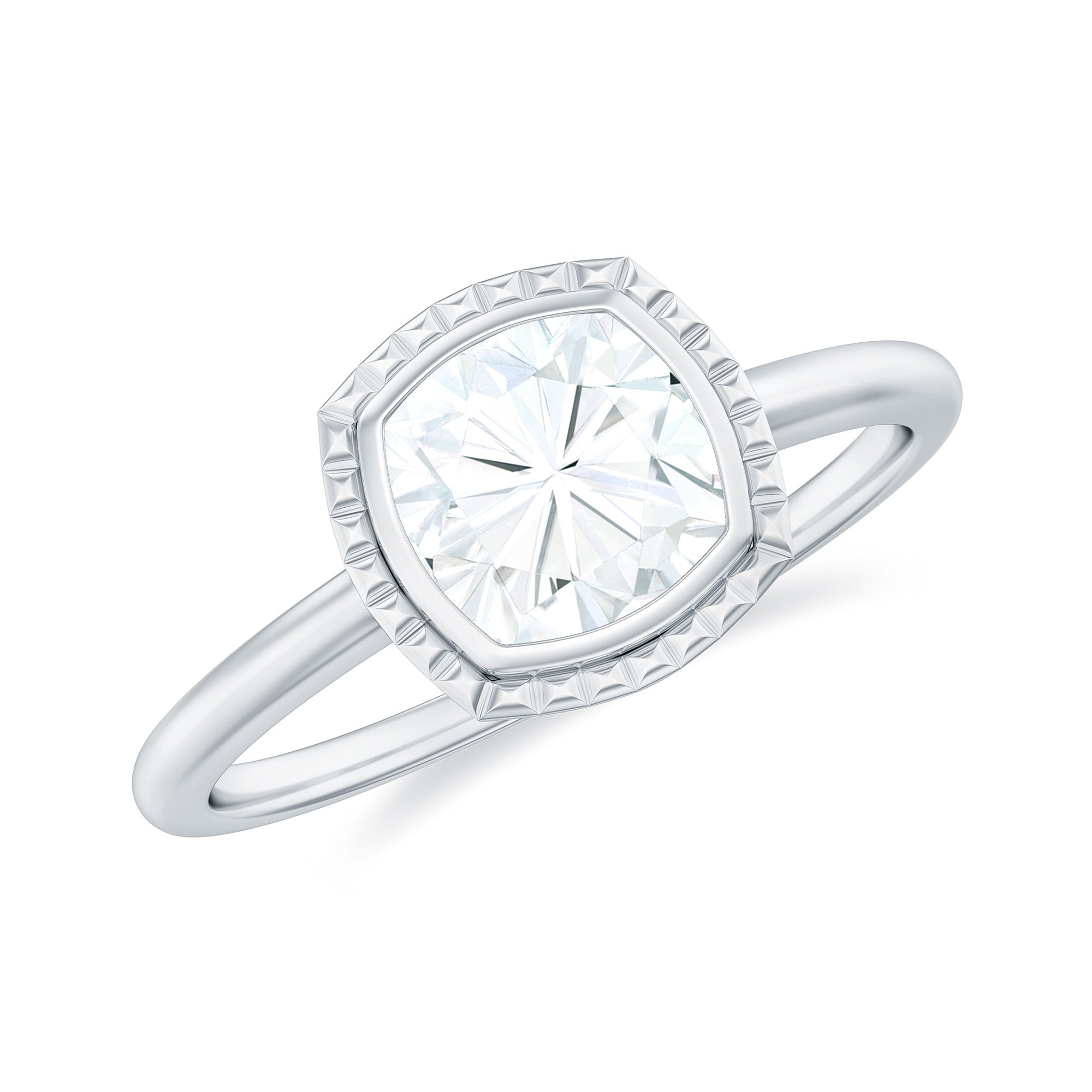 Rosec Jewels-Cushion Cut Moissanite Solitaire Promise Ring in Bezel Setting