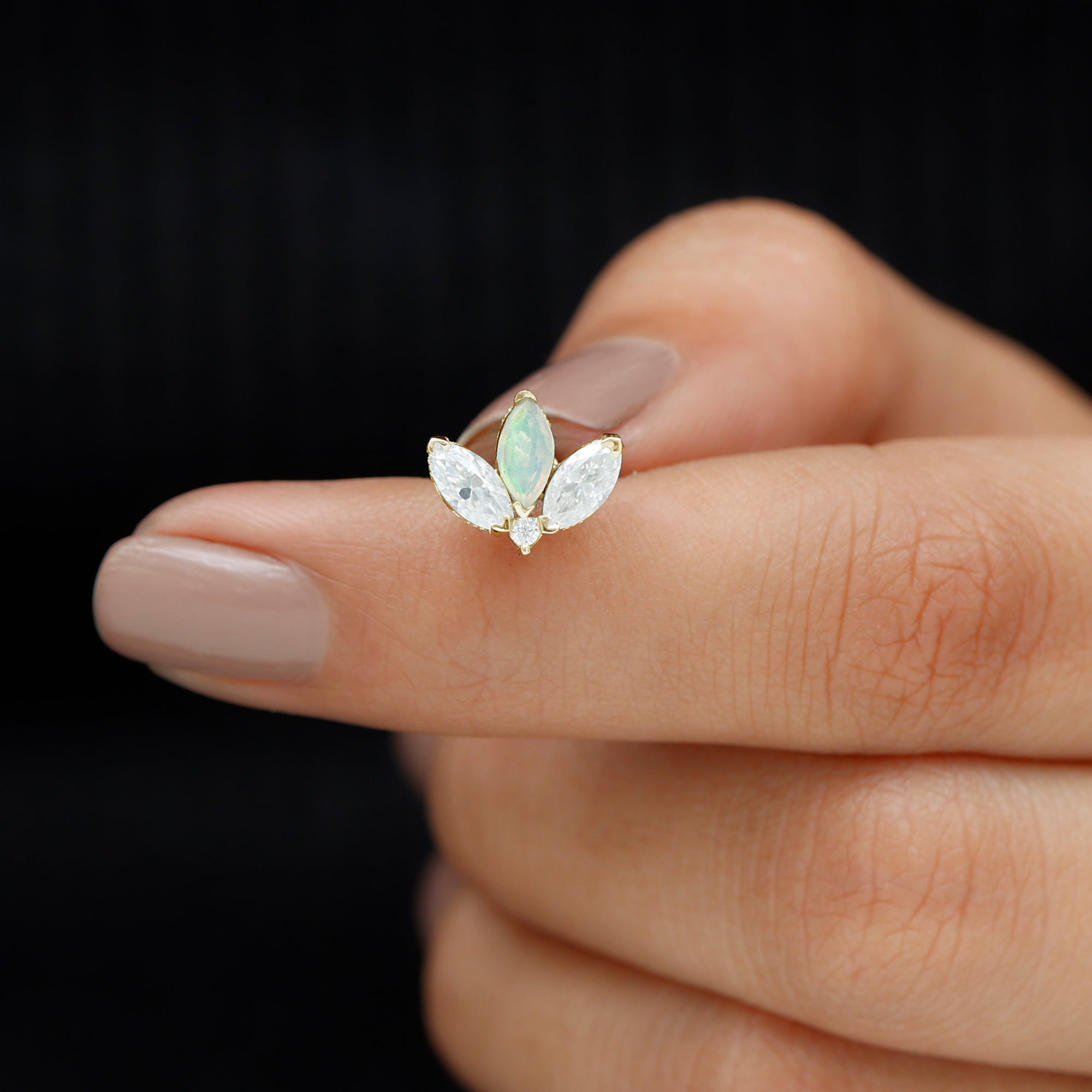 Ethiopian Opal and Moissanite Lotus Flower Earring for Helix Piercing Ethiopian Opal - ( AAA ) - Quality - Rosec Jewels